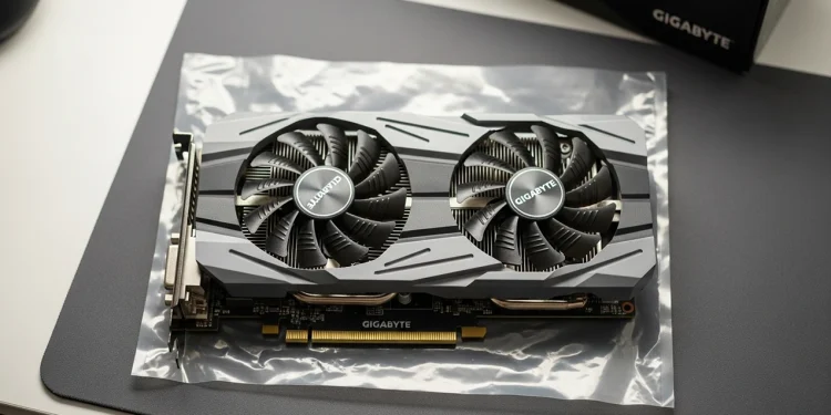 Gigabyte RTX 5060 WINDFORCE graphics card on anti-static bag