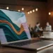 Close up of the MacBook Air M4 thermal reality showing the thin side profile on a wooden coffee shop table.