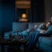 Couple snuggling on sofa watching Netflix sci-fi thrillers The Platform Oxygen and Annihilation at night with red N logo overlay