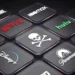 3D collage of translucent streaming logos with a ghostly central skull and movie title ribbon.