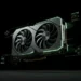 GPU floating in a dark scene with neon green holographic speed effects.
