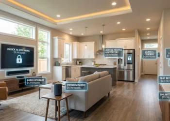 Subscription free alternatives shown in a modern smart home with devices that work without monthly fees.