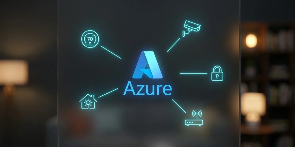 Azure home automation control connecting smart thermostat security camera smart lock and router through IoT Hub