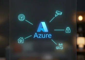Azure home automation control connecting smart thermostat security camera smart lock and router through IoT Hub