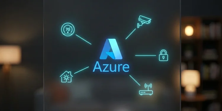 Azure home automation control connecting smart thermostat security camera smart lock and router through IoT Hub