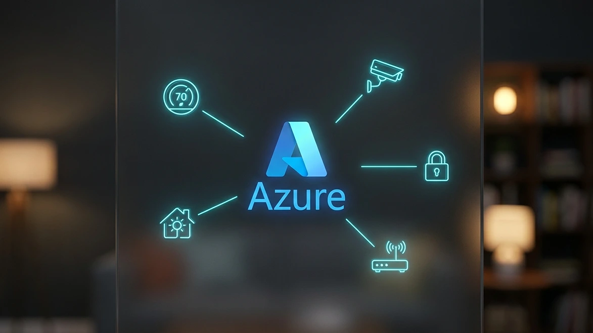 Azure home automation control connecting smart thermostat security camera smart lock and router through IoT Hub
